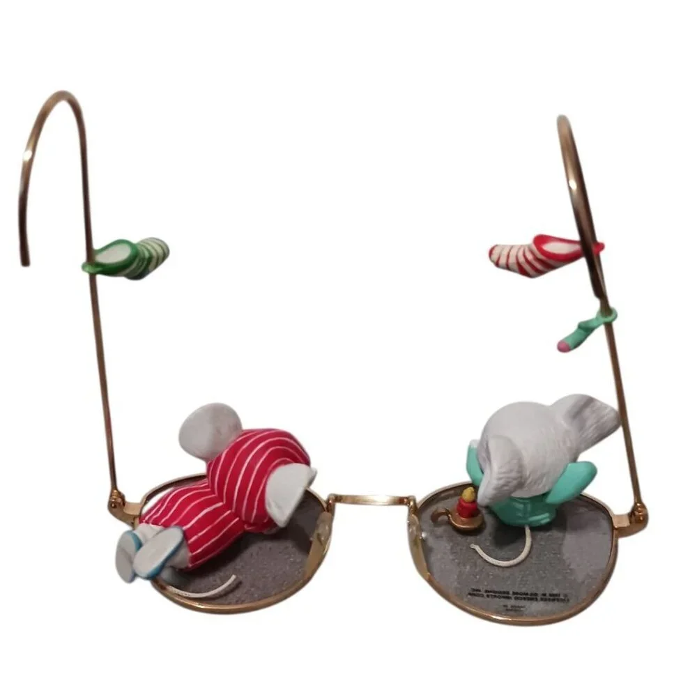 Enesco Vtg christmas Eyeglasses Ornament W/Adorable Mouse Figurines